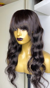 Dark Brown Bang Human Hair Wig Body Wave