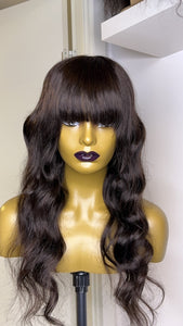 Dark Brown Bang Human Hair Wig Body Wave