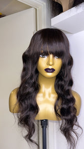 Dark Brown Bang Human Hair Wig Body Wave