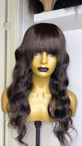 Dark Brown Bang Human Hair Wig Body Wave