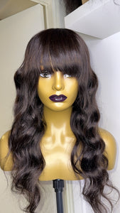 Dark Brown Bang Human Hair Wig Body Wave