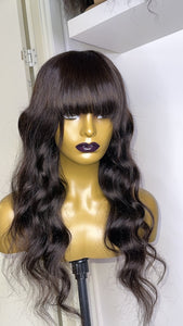 Dark Brown Bang Human Hair Wig Body Wave